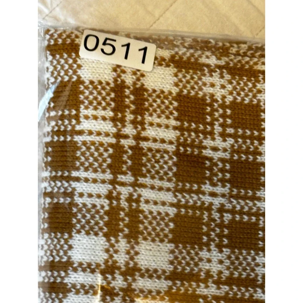 Timberland Brown Cream Plaid Knit Scarf OS New With Tags MSRP $60